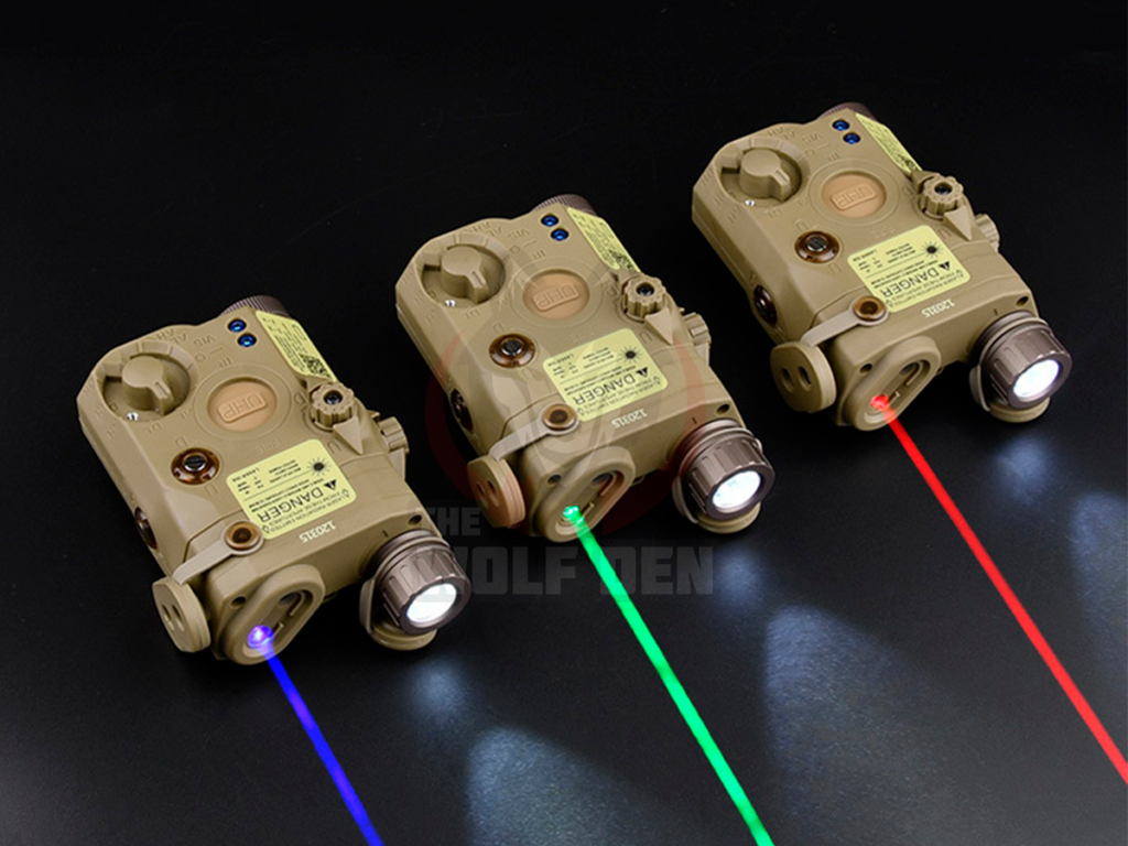 Illuminateur Laser PEQ-15 WADSN - Laser Vert, Point Rouge, Infrarouge Et Lumière Blanche 200 Lumens - Pour Airsoft, Chasse, Rail Picatinny 20mm